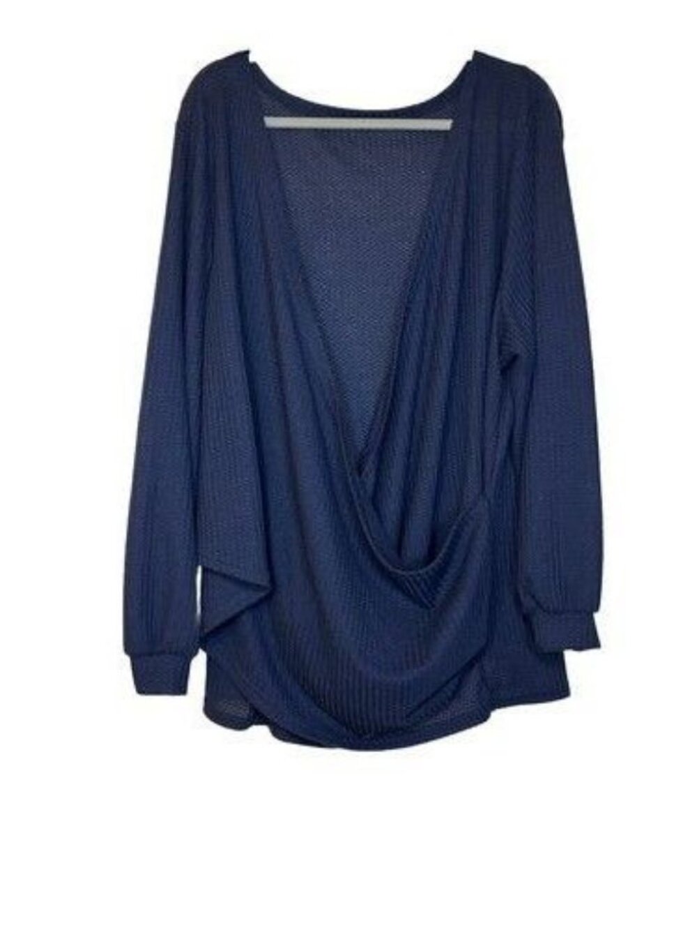 NWT Bloomchic Plus Sz 26 4X Blue Crossover Hem Waffle Knit Long Sleeve Top